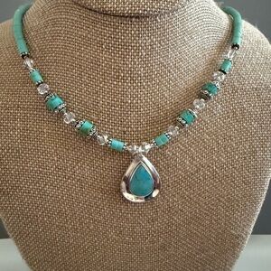 Southwestern Boma Heshi Turquoise Sterling Silver Pendant Necklace VTG🔥
